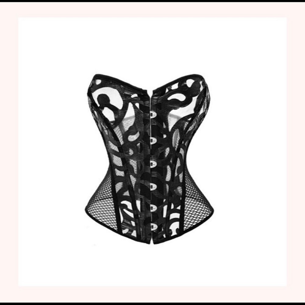 Black sheer corset, laces up in back